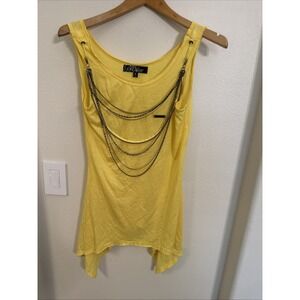 Y2K Chain Tank Yellow Goldmine Medium Handkerchief Hem 90'S Zipper Look Vintage